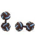 Dark Brown and Light Blue Silk Knot Cufflinks 
