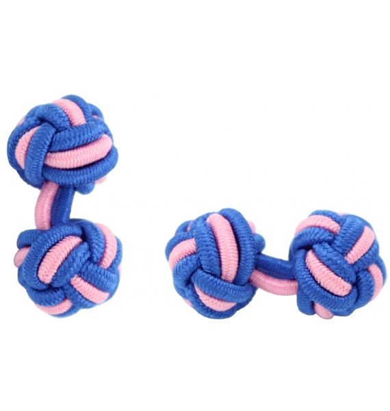 Cobalt Blue and Pink Silk Knot Cufflinks 