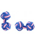 Cobalt Blue and Pink Silk Knot Cufflinks 