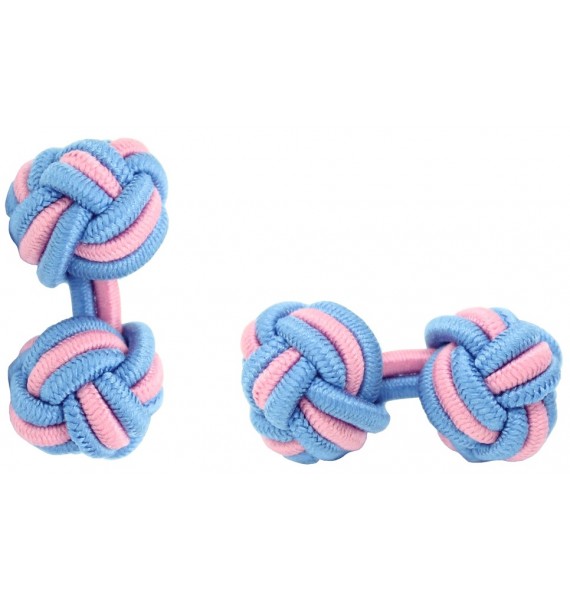 Light Blue and Pink Silk Knot Cufflinks 