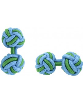 Light Blue and Grass Green Silk Knot Cufflinks