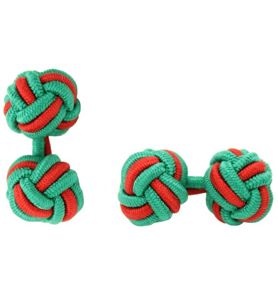 Green and Red Silk Knot Cufflinks 