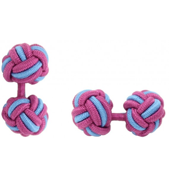 Fuchsia and Light Blue Silk Knot Cufflinks 