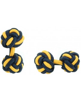 Navy Blue and Dark Yellow Silk Knot Cufflinks 