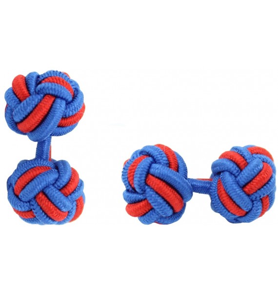 Cobalt Blue and Red Silk Knot Cufflinks 