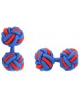 Cobalt Blue and Red Silk Knot Cufflinks 
