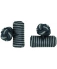 Navy Blue and Grey Silk Barrel Knot Cufflinks 