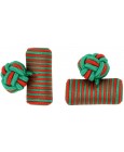 Green and Red Silk Barrel Knot Cufflinks 
