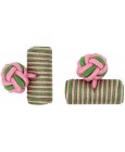 Pink and Grass Green Silk Barrel Knot Cufflinks