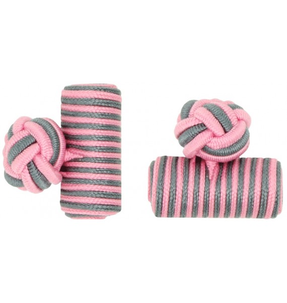 Pink and Grey Silk Barrel Knot Cufflinks 