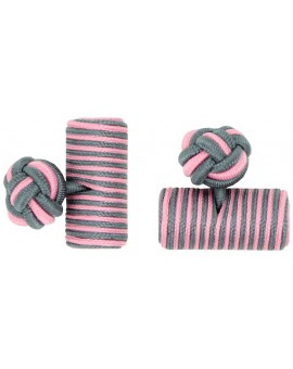 Grey and Pink Silk Barrel Knot Cufflinks 