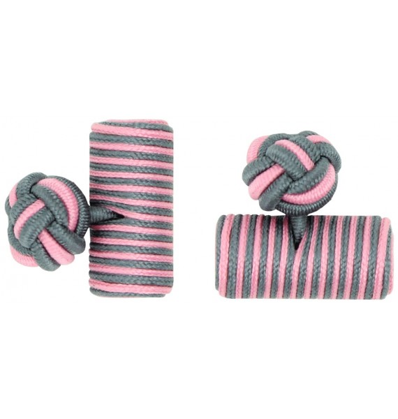 Grey and Pink Silk Barrel Knot Cufflinks 