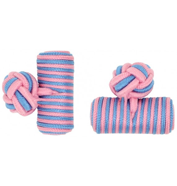 Pink and Light Blue Silk Barrel Knot Cufflinks