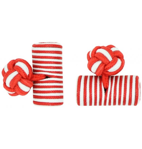 Red and White Silk Barrel Knot Cufflinks 