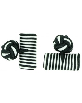Black and White Silk Barrel Knot Cufflinks 