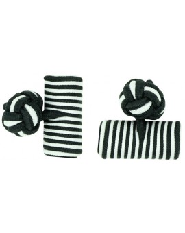 Black and White Silk Barrel Knot Cufflinks