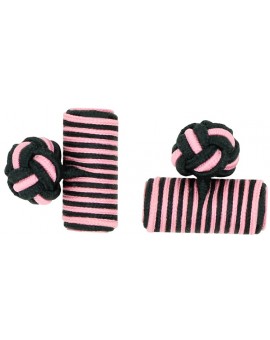 Black and Pink Silk Barrel Knot Cufflinks 