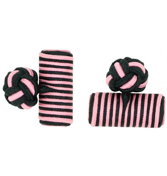 Black and Pink Silk Barrel Knot Cufflinks 