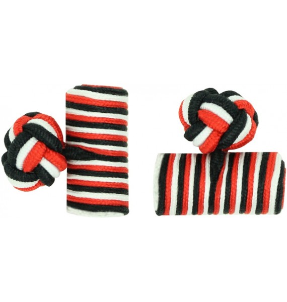 Red, White and Black Silk Barrel Knot Cufflinks