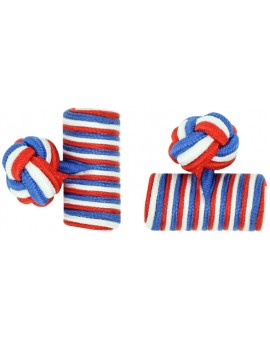 Red, White and Cobalt Blue Silk Barrel Knot Cufflinks
