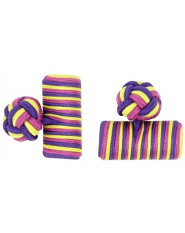 Fucshia, Yellow and Purple Silk Barrel Knot Cufflinks