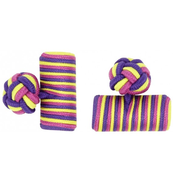 Fucshia, Yellow and Purple Silk Barrel Knot Cufflinks