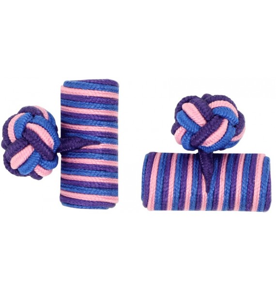 Cobalt Blue, Pink and Purple Silk Barrel Knot Cufflinks