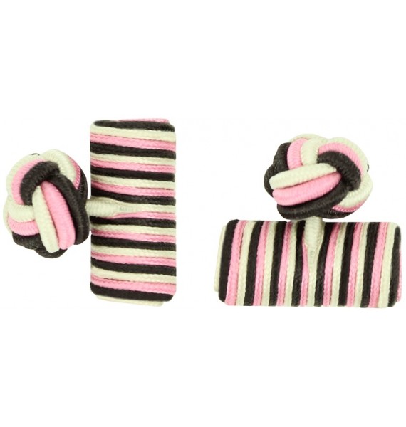 Dark Brown, Pink and Cream Silk Barrel Knot Cufflinks