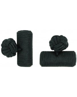 Black Silk Barrel Knot Cufflinks 