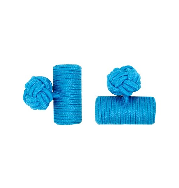 Blue Silk Barrel Knot Cufflinks 