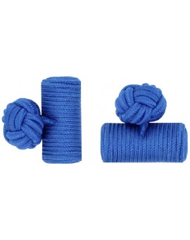 Cobalt Blue Silk Barrel Knot Cufflinks 