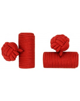 Deep Red Silk Barrel Knot Cufflinks 