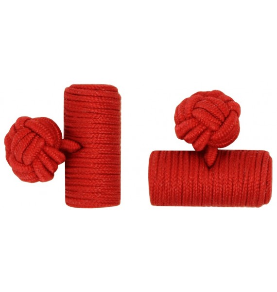 Deep Red Silk Barrel Knot Cufflinks 