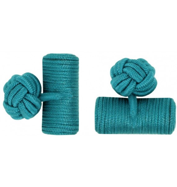 Bottle Green Silk Barrel Knot Cufflinks 