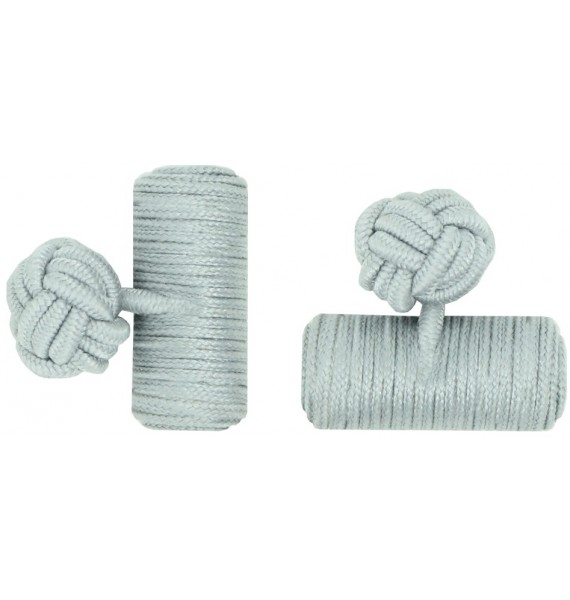 Light Grey Silk Barrel Knot Cufflinks 