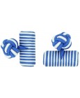 Cobalt Blue and White Silk Barrel Knot Cufflinks