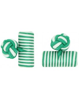 Green and White Silk Barrel Knot Cufflinks