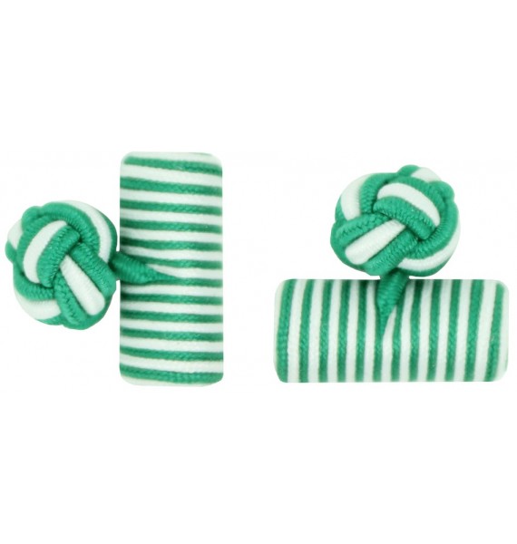 Green and White Silk Barrel Knot Cufflinks 