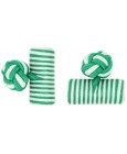 Green and White Silk Barrel Knot Cufflinks 