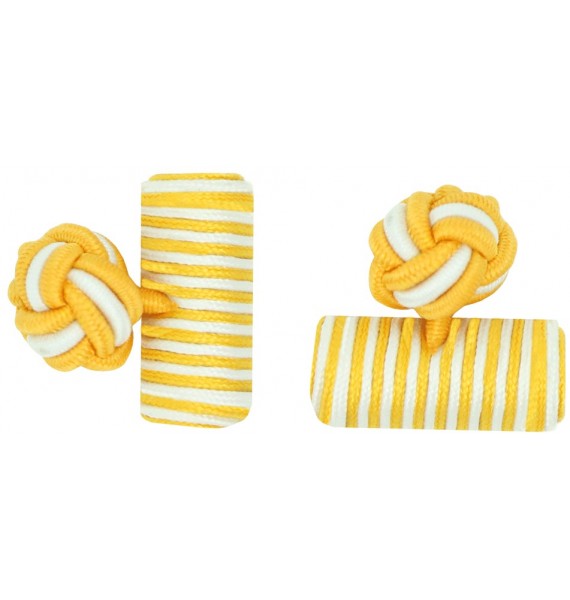 Dark Yellow and White Silk Barrel Knot Cufflinks