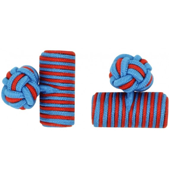 Blue and Deep Red Silk Barrel Knot Cufflinks 