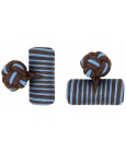 Dark Brown and Light Blue Silk Barrel Knot Cufflinks