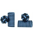 Navy Blue and Light Blue Silk Barrel Knot Cufflinks