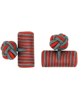 Grey and Deep Red Silk Barrel Knot Cufflinks 