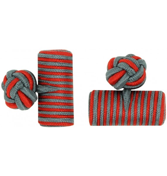 Grey and Deep Red Silk Barrel Knot Cufflinks 