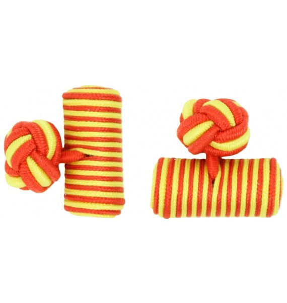 Red and Yellow Silk Barrel Knot Cufflinks 