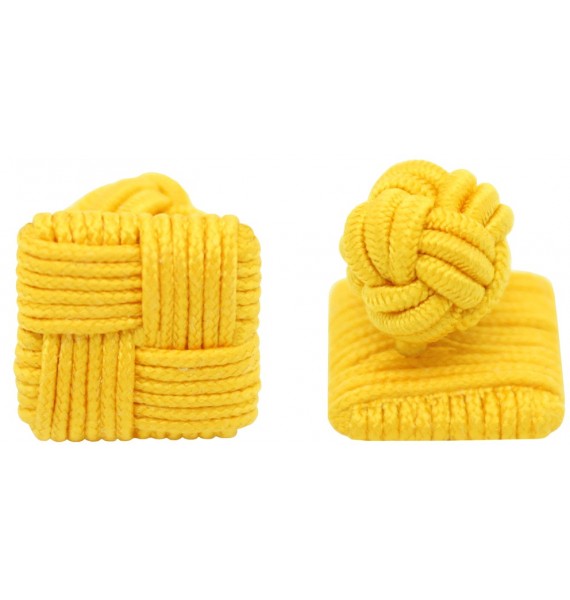 Dark Yellow Silk Square Knot Cufflinks   