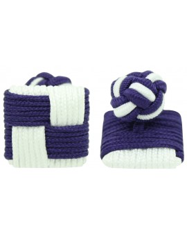 Dark Purple and White Silk Square Knot Cufflinks