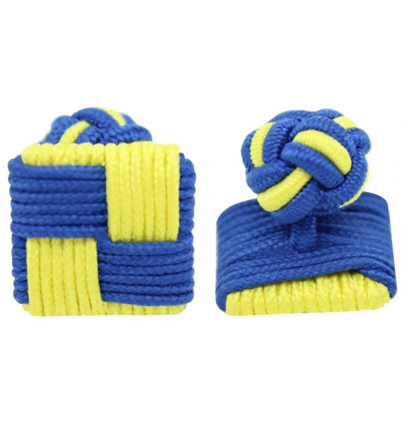 Blue and Yellow Silk Square Knot Cufflinks 