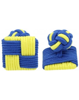 Blue and Yellow Silk Square Knot Cufflinks 